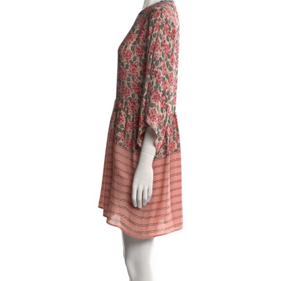 THE GREAT. 100% Silk Pink / Green Floral Mini Dress Button Back Sz 1 (Small) - Picture 8 of 8